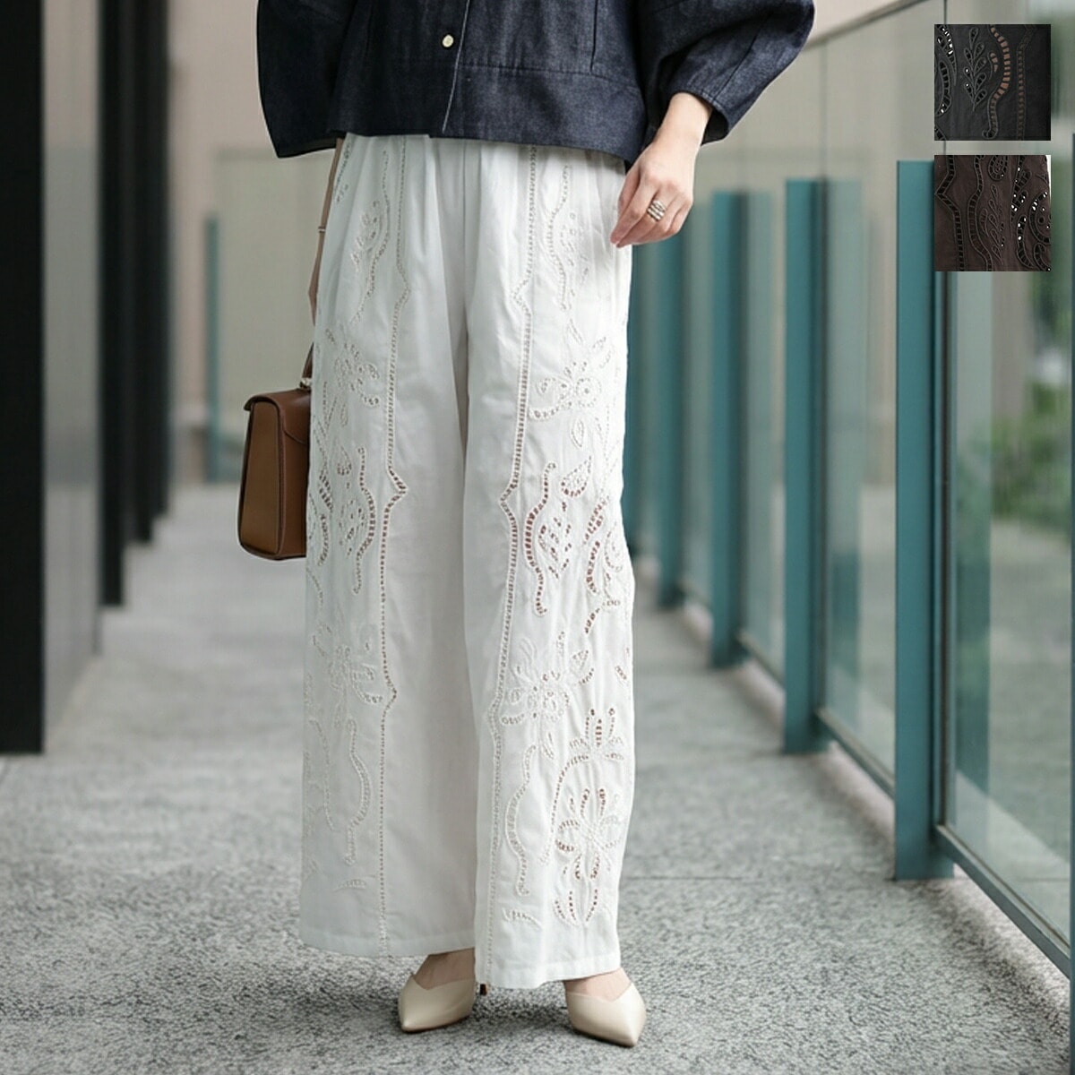 anana アナナ レースパンツ a96-004 レディース 刺繍 コットン ストレート イージーパンツ カラー3色