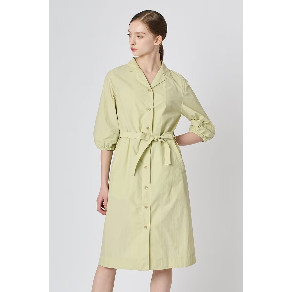 [韓国きれいめコーデ ] ベルト付きシャツワンピース
