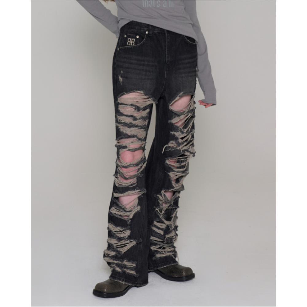 ROCKCAKE Pia Damage Wide Jeans Beige Black RC23PT01400B