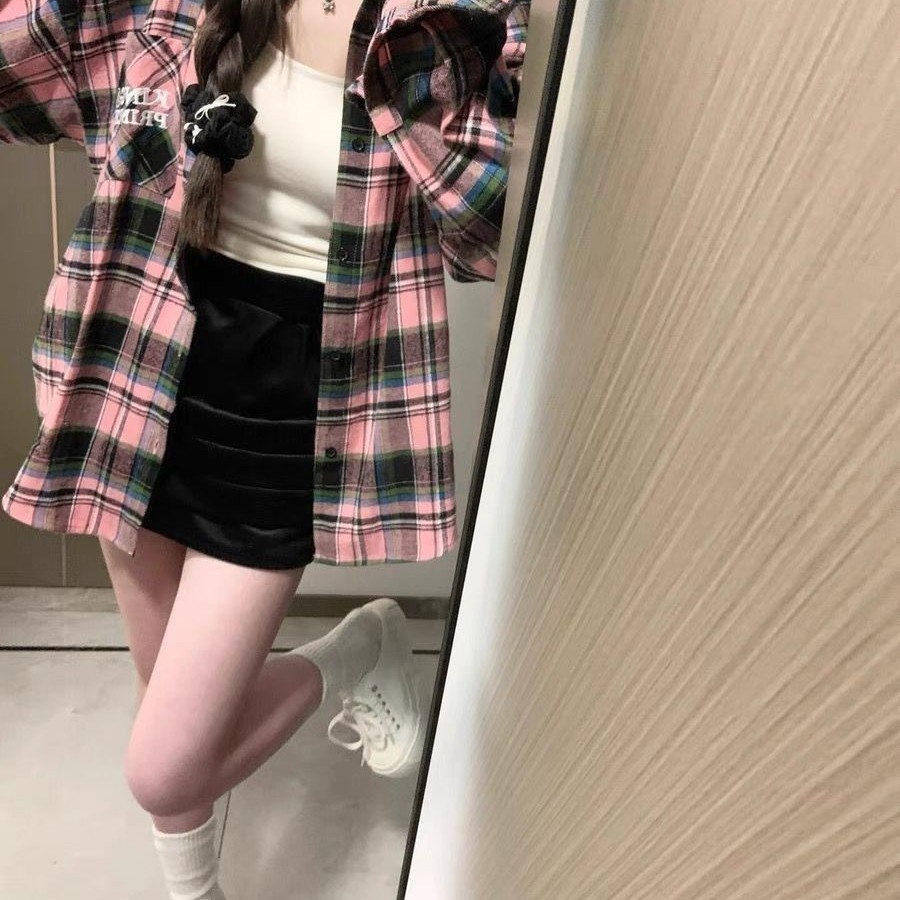 差し色 チェック 長袖 ぽっちゃり シャツ ゆったり オーバーサイズ 日焼け止め アウター レディース トップス779