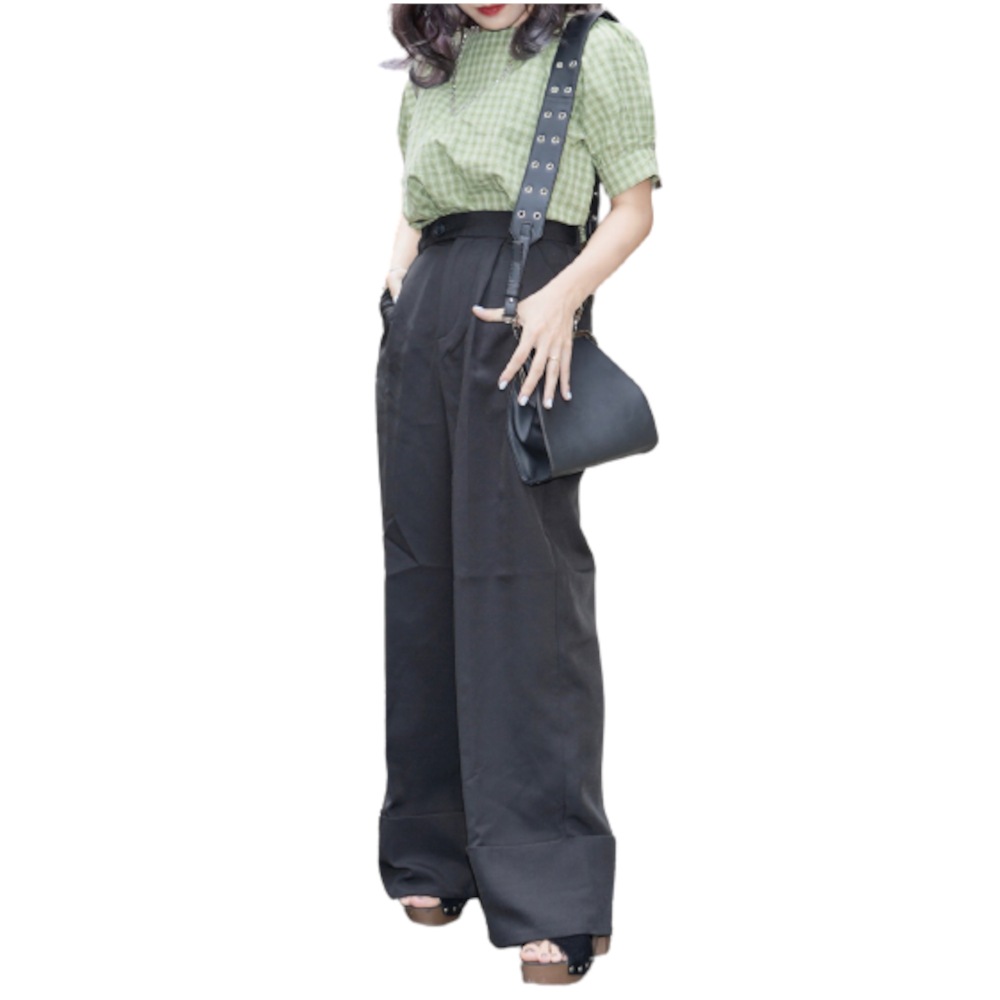 Roll-up Design Center Press Wide Slacks (black) A,D,G レディース