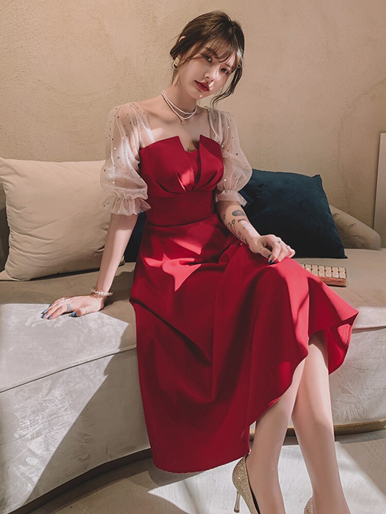 ウエディングドレス,結婚式　ドレス,パーティードレス,ロングワンピース,ドレス ロングドレス,パーティードレス 結婚式敬酒服の赤い花柄胸のワンピースを塗る夏のフランス式のな女性の腰のa字