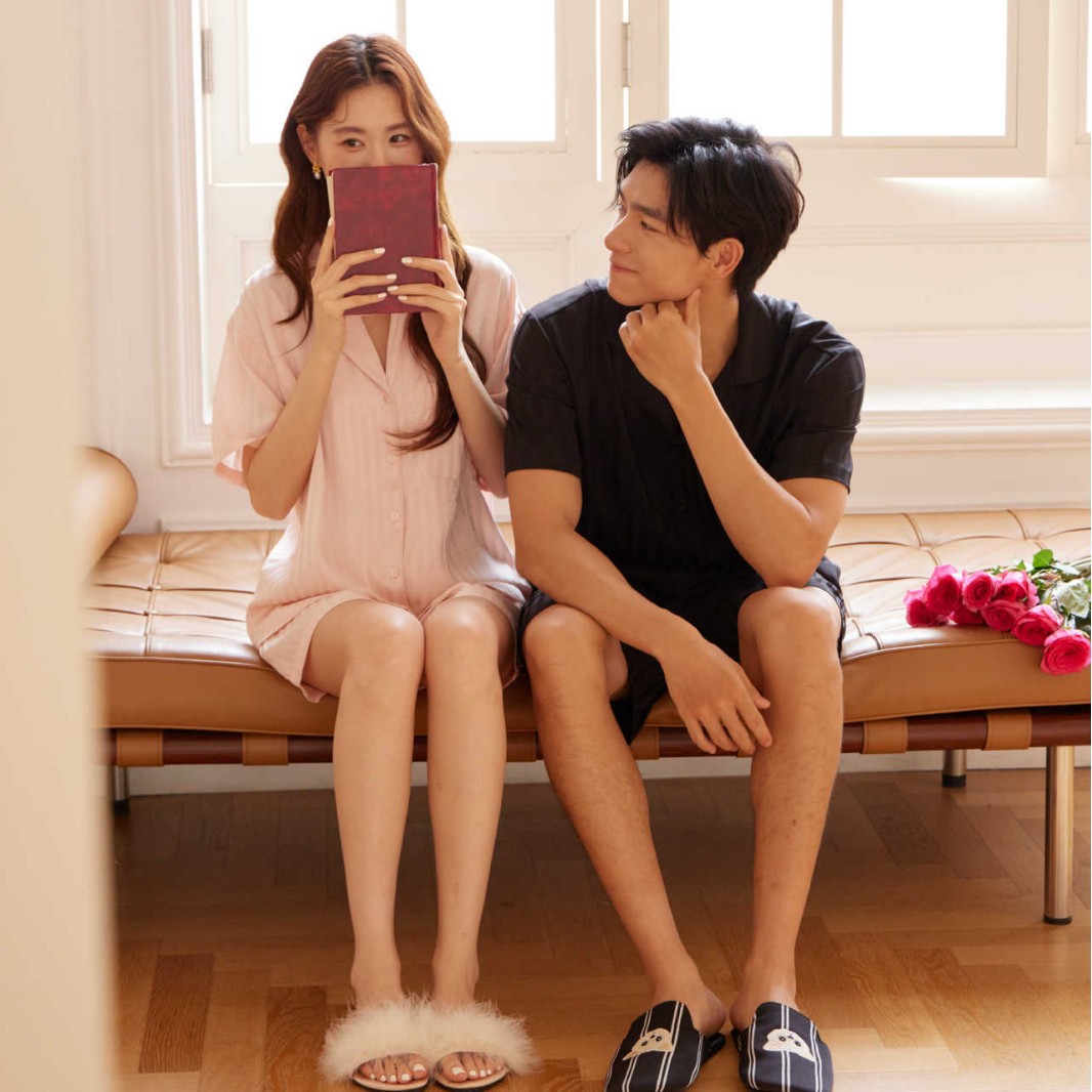 カップルの春/夏 氷と雪のストライプ柄ジャカード クール ルーズ 半袖 ショートパンツ ラウンジウェア セット