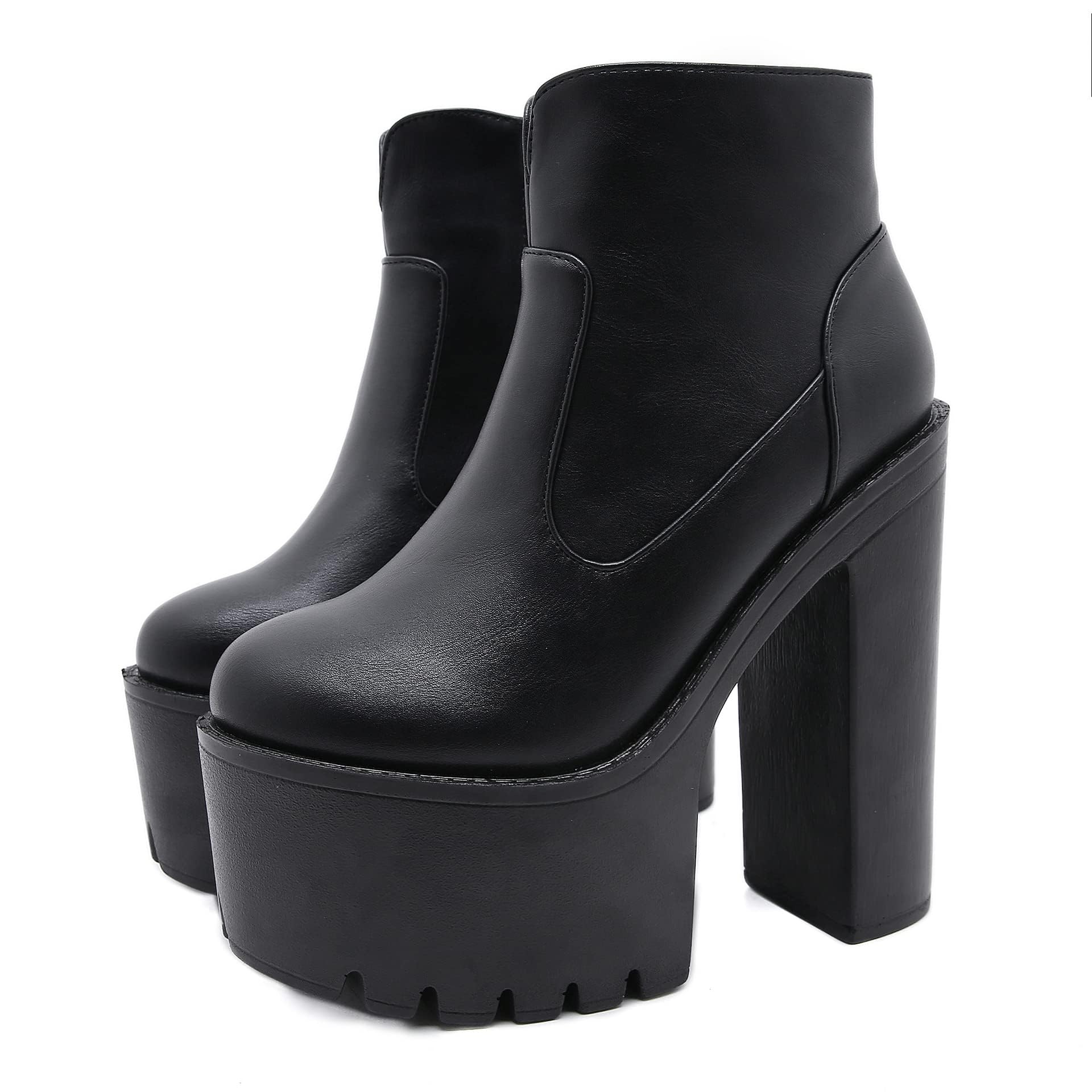 [cnstone] 15cm レディース ショートブーティー 前厚6cm 太ヒール サイドジップ シンプル 春秋冬 プラットフォーム ショートブーツ アンクルブーツ ハイヒール ブーツ ブーティ 美脚