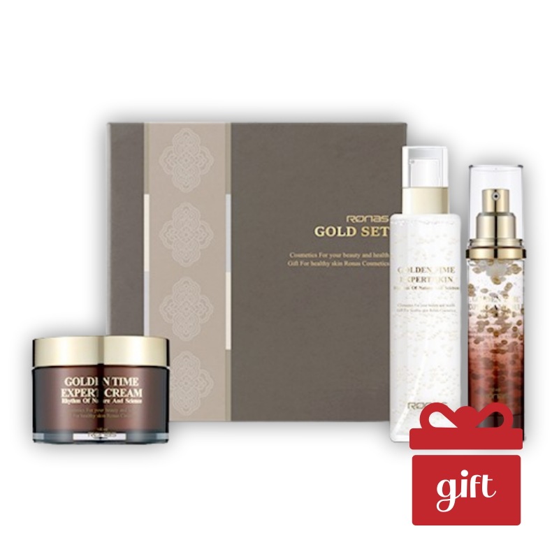 【ゴールド3ステップセット】 ロナス ゴールデンタイム エキスパート スキン160mL＋アンプル47mL＋クリーム100mL ハリ・ツヤ・高保湿ケア/敏感肌対応