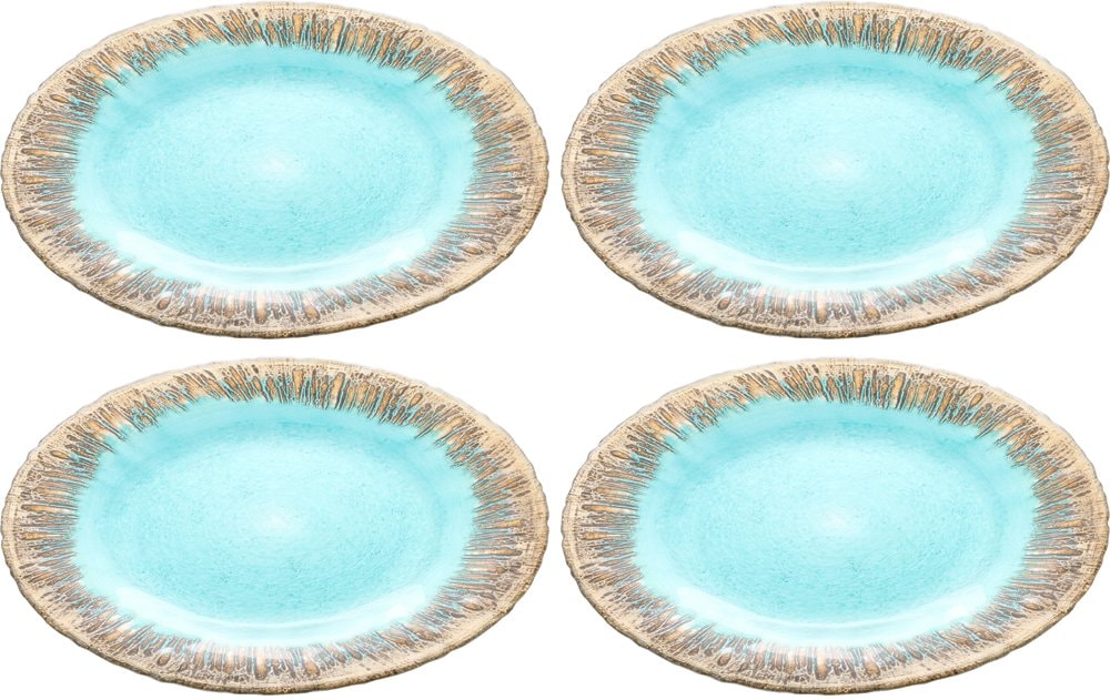 ヴェトロ・フェリーチェ 大皿 洋食器 プレート ターコイズ×ゴールド 33cm 4枚セット 幸せのガラス フラッシュ 349133P