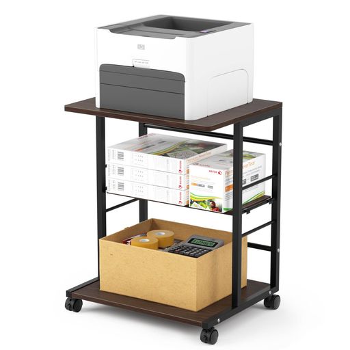 DEWEL プリンタ台 プリンタラック 幅50CM 奥行40CM 高さ63CM 総耐荷重60KG キャスター付き デスクサイド収納3段 棚板高さ調節可能 プリンターカート プリンターワゴン プリンター 7,338円