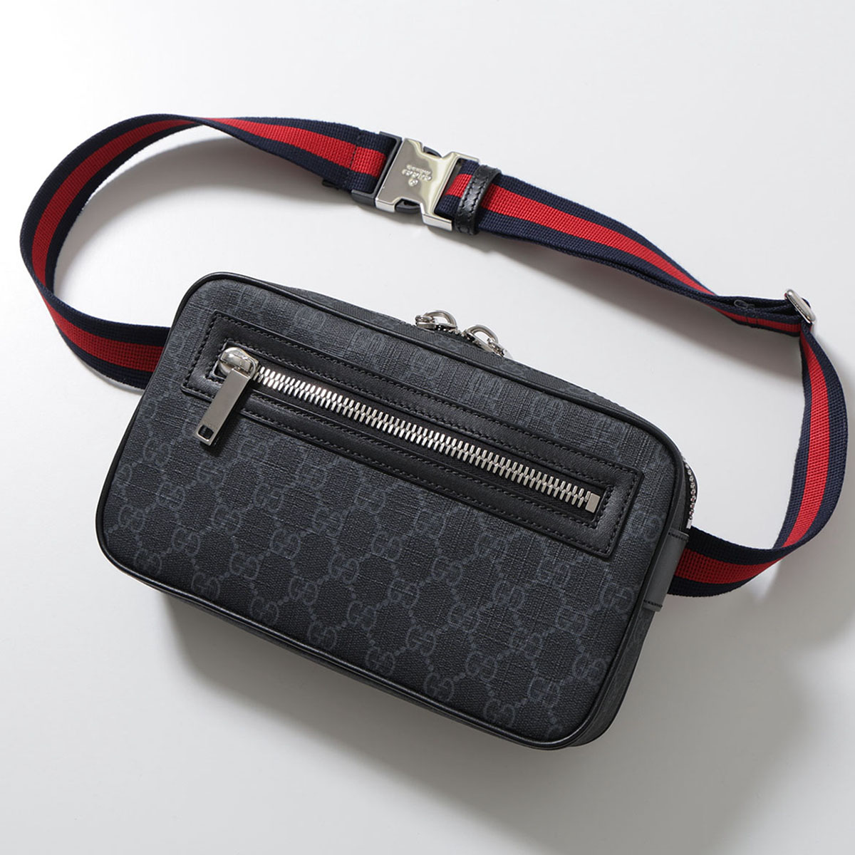 GUCCI グッチ ボディバッグ 792094 FADJM メンズ GGスプリーム キャンバス ロゴ ウェブ ストライプ ベルトバッグ クロスボディ 鞄 1043/GG-BLACK