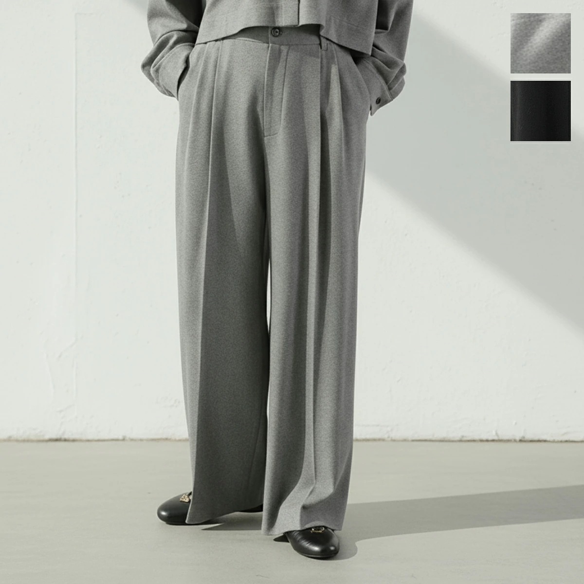 cafune カフネ タックパンツ 545601 レディース ウールライク ストレッチ ワイド イージーパンツ カラー2色