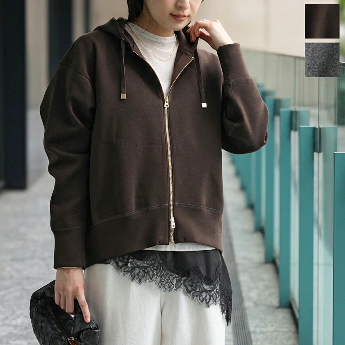 marmors マルモア ジップアップパーカー fukafuka parka 226109004 レディース 長袖 フーディ コットンブレンド カラー2色