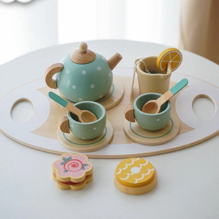数量限定品ティーセット おままごと お茶セット ごっこ遊び 食器 子供 木製のおもちゃ 知育おもちゃ 出産祝い 入園お祝い 親子遊び 児童館 保育園 誕生祝 クリスマス プレゼント 14点セット