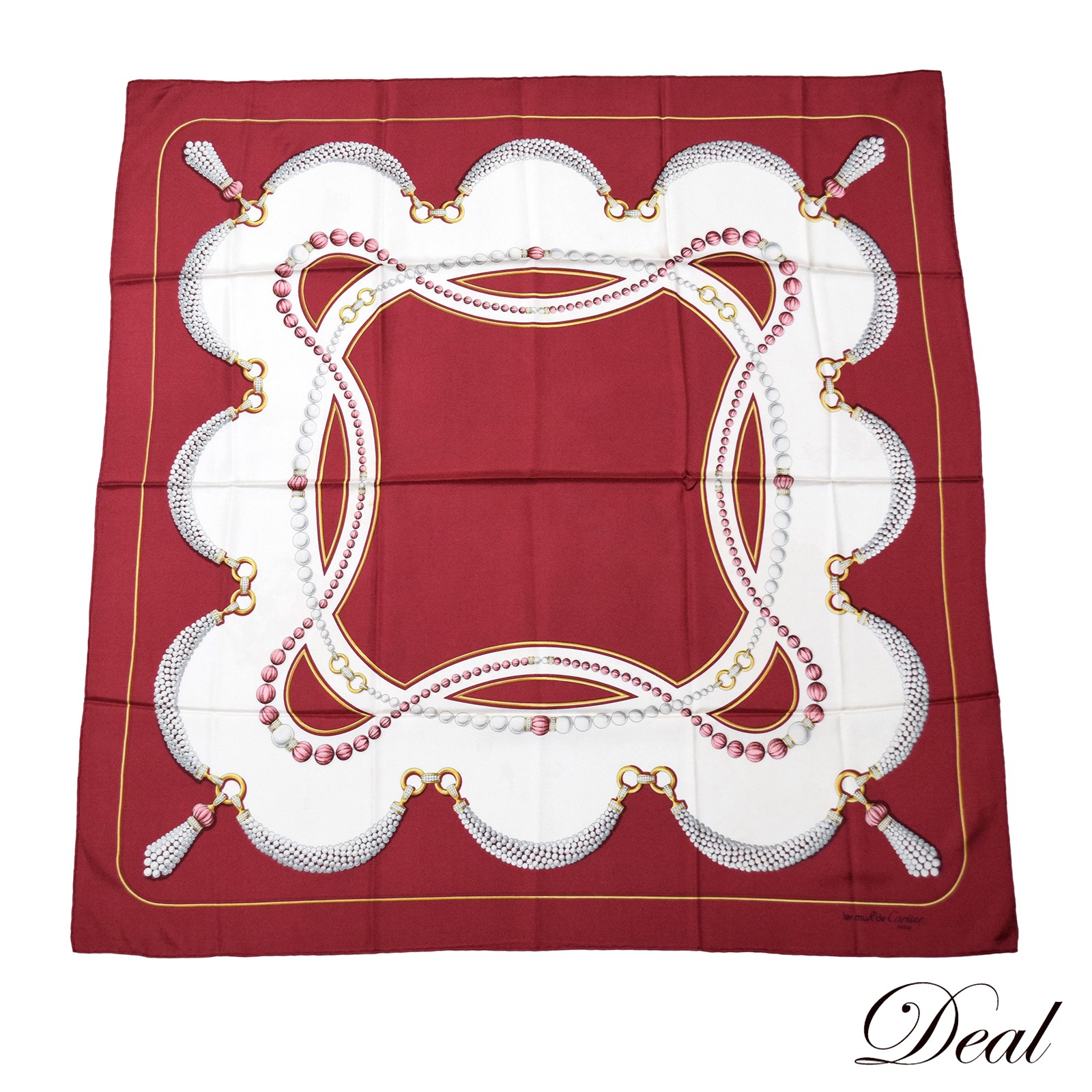 カルティエ 大判 パールネックレス柄 レディース スカーフ