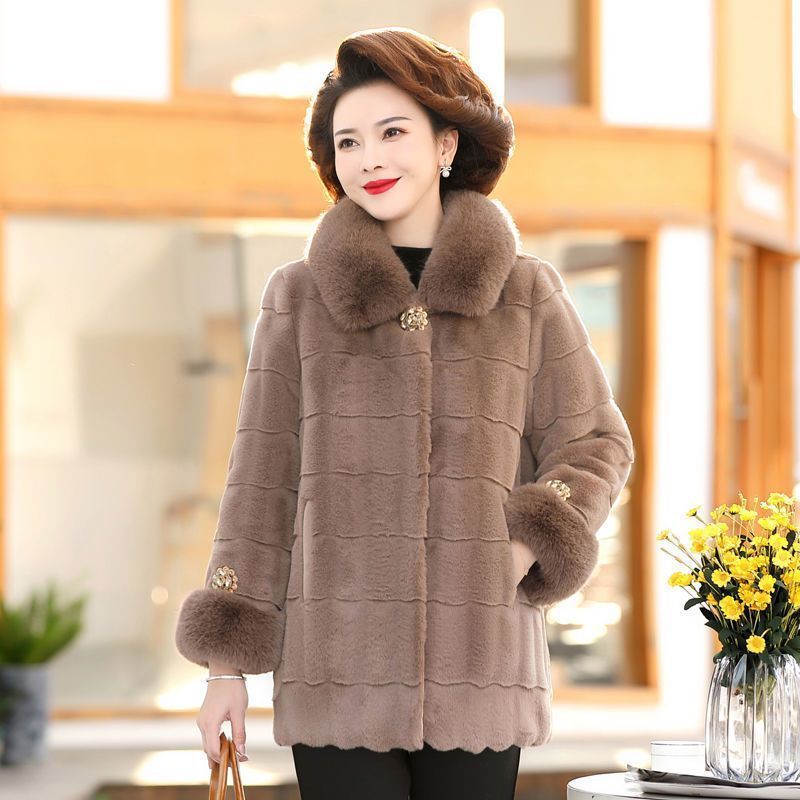 新品中高年女性用ミンクベルベット冬ママ服ミドル丈厚手イミテーションミンクベルベット高級古い