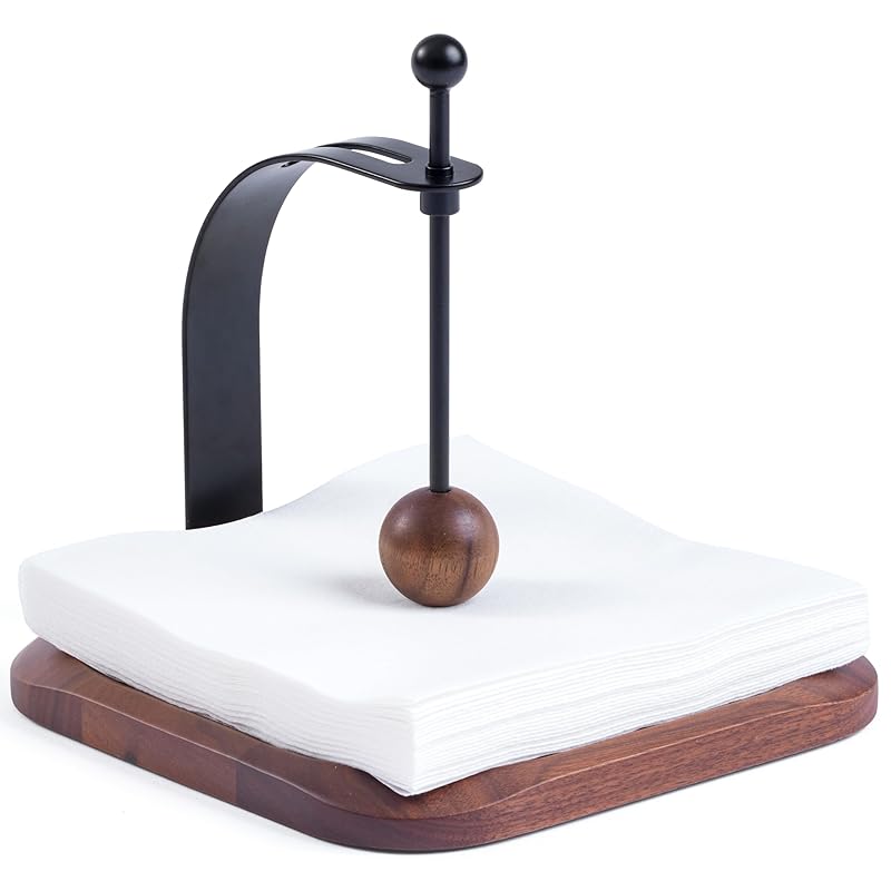 プレミアム ウォールナットティッシュケース 木製スクエアテペーパーホルダー メタルカクテルナプキンホルダー (自宅キッチンオフィスレストランホテルカフェアウトドアに最適)