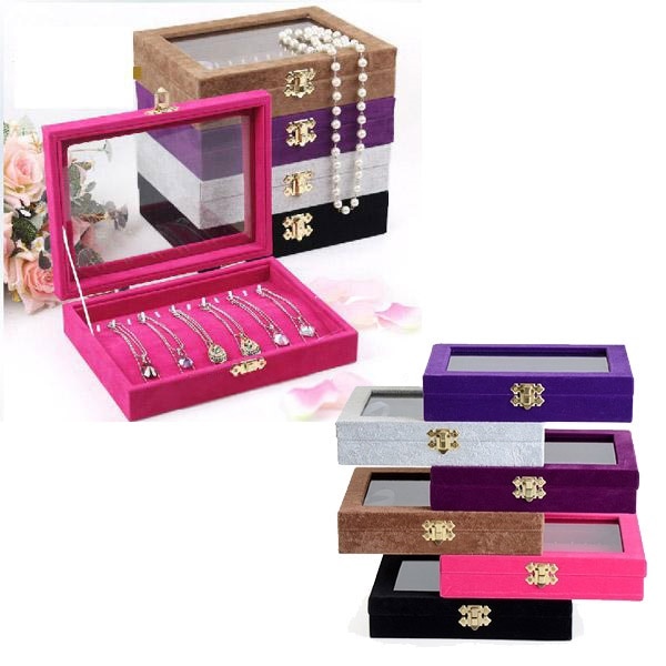 スモール ジュエリー ケース ボックス ネックレスチョーカー用 黒 茶 グレー ピンク 色 紺色