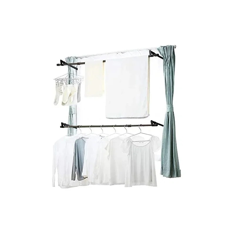 即納アイリスオーヤマ 窓枠物干し 突っ張り 省スペース コンパクト 約3人分 簡単設置 幅約1100cm 高さ約1100cm 木目調 ホワイト MW-W260N