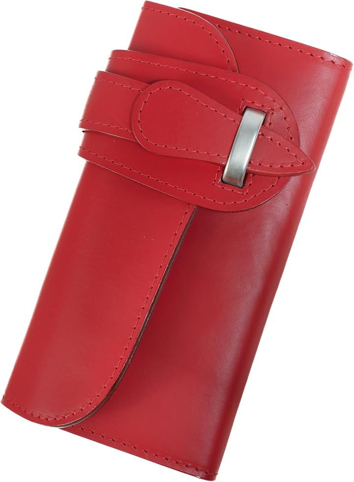 バイカーズウォレット 長財布 ライダースウォレット レザーウォレット 三つ折り メンズ 本革 ヌメ革 革財布 牛革 メンズ長財布 ロングウォレット 長サイフ (レッド)
