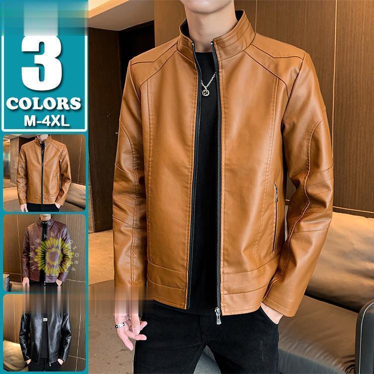 【急速出荷】革ジャン メンズ 40代 キャメル レザージャケット PUジャケット ライダースジャケット アウター 防 立ち襟 ジャンパー ブルゾン 秋冬服