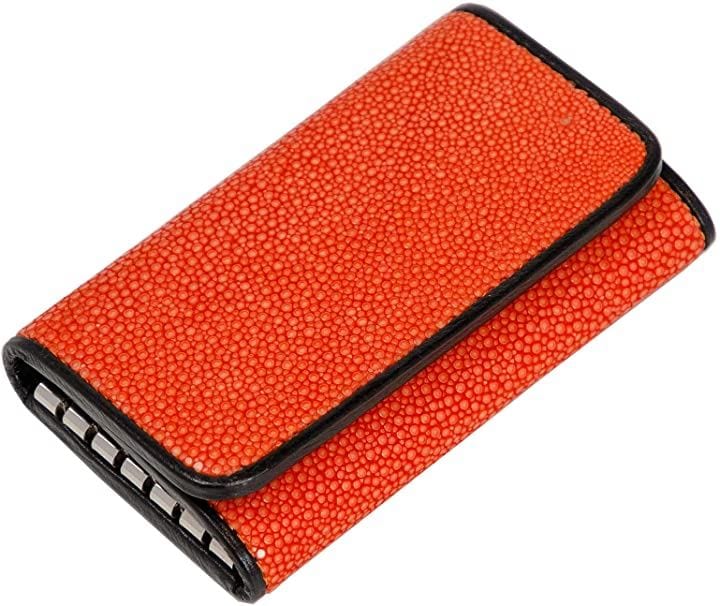 キーケース 本革 スティングレー 高級 エイ革 ポリッシュ 加工 ガルーシャ 人気(オレンジ)