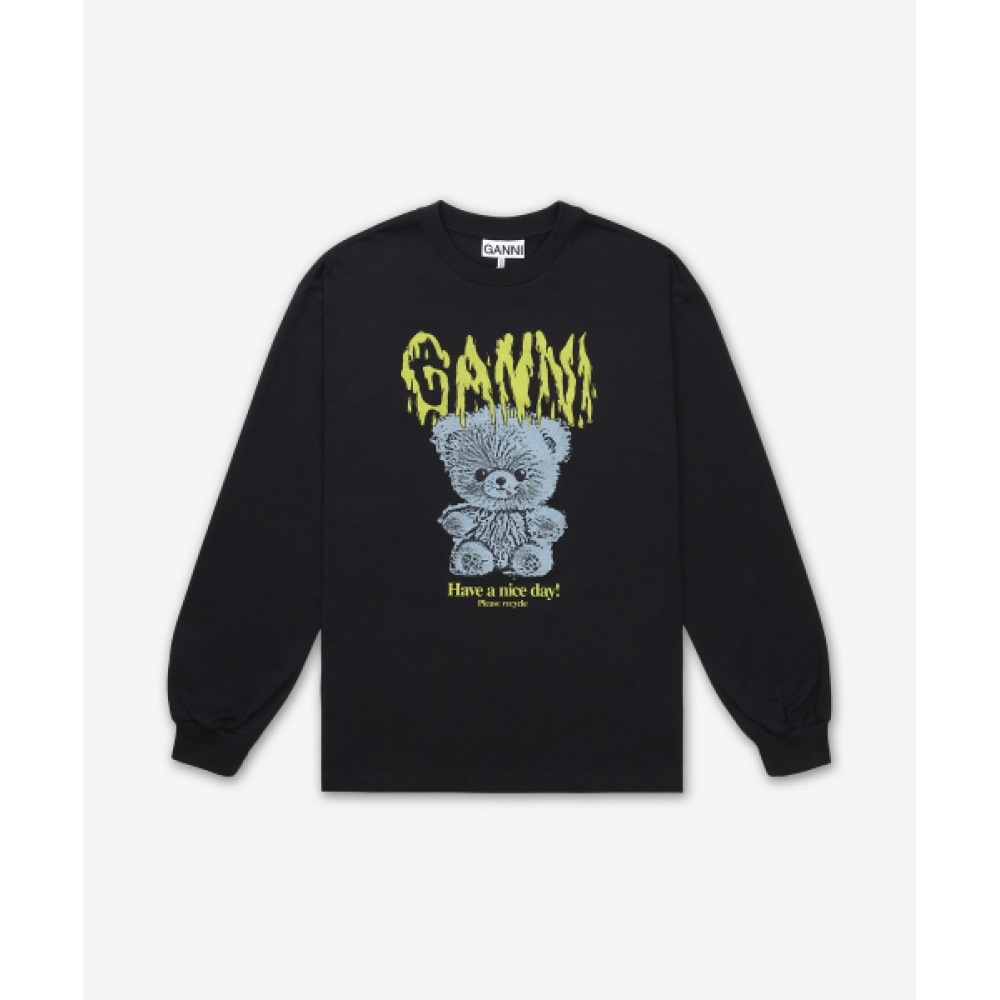 GANNI ベーシック コットン BD 長袖 Tシャツ - ファントム / T42933575252