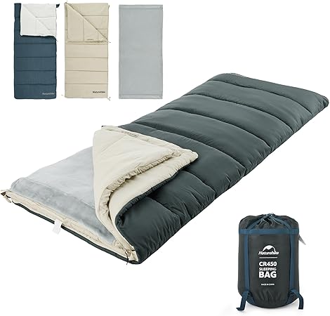 シュラフ 寝袋 封筒型 -5～13℃ 暖かい 4シーズン アウトドア キャンプ 登山 車中泊 山小屋 敷布団 保温 通気 コンパクト 冬用 撥水加工 丸洗い可能 ドライブ旅行 室内 収納袋付き