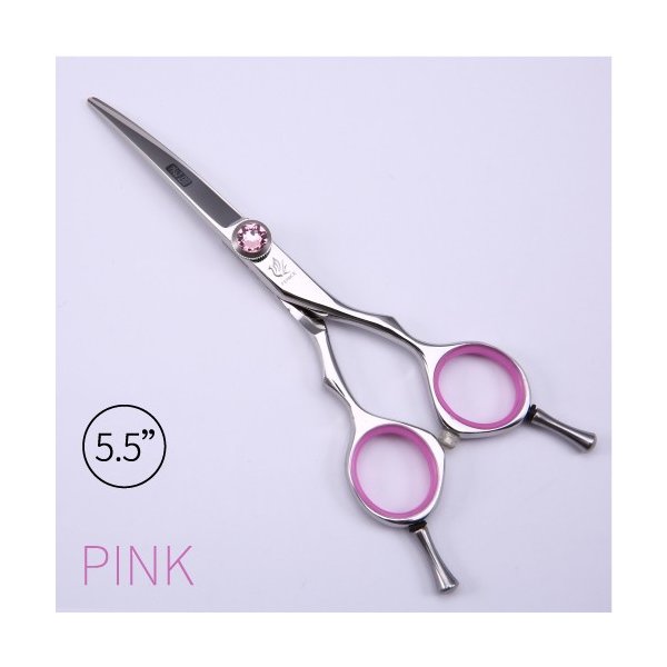 Fenice新着プロフェッショナル5.5インチ6インチペット犬小動物グルーミングヘアカットカーブハサミ Pink 5 point 5 inch
