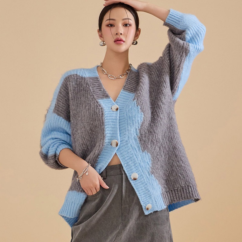 J2018 配色 ニット カーディガン
