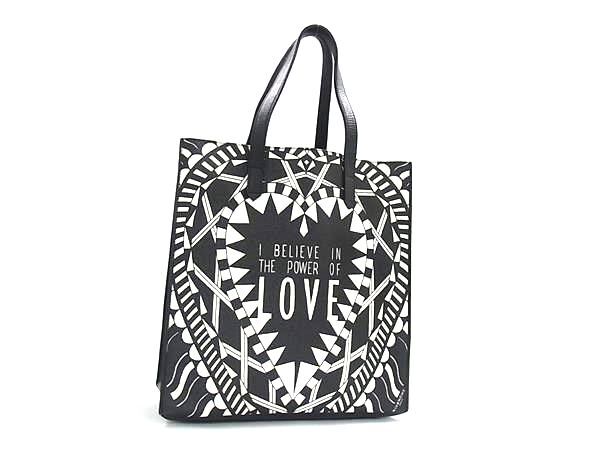 トートバッグ Power of Love PVC - ハート ブラック ホワイト ハンドバッグ ショルダーバッグ ショッピングバッグ 鞄 ブランド 肩掛け 斜め掛け 上品【本物保証】