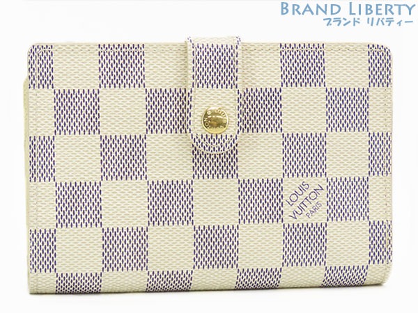 ほぼ新品ルイヴィトンダミエアズールポルトフォイユヴィエノワ二つ折りがま口財布コンパクト財布ホワイトN61676