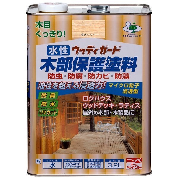 ニッペ 水性ウッディガード 透明クリヤー 3.2L