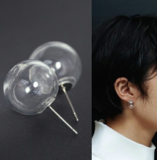 ビードロピアス 1ペア 両耳 ガラス シャボン玉 着物に似合う 風鈴 和風 和装 綺麗 透明 プレゼント 浴衣 夏祭り ポッペン オススメ ファッションピアス ユニーク ew-00-00463