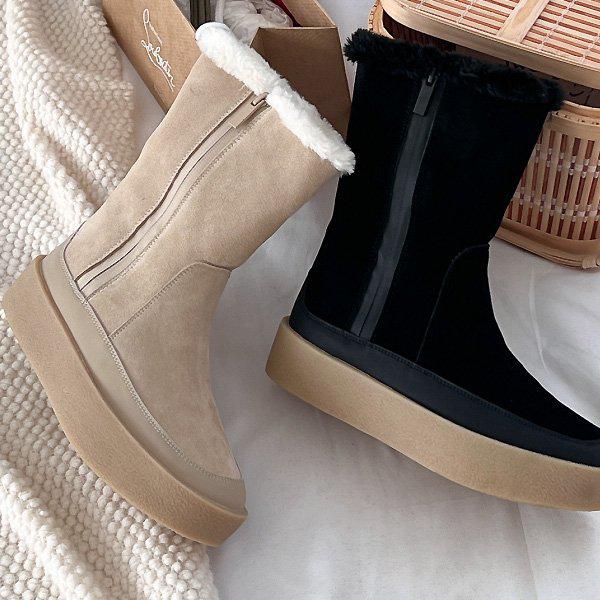 牛革スエードゴム底女性用アンクルアンクルファーミドルブーツ4cm luc5177_P352011929