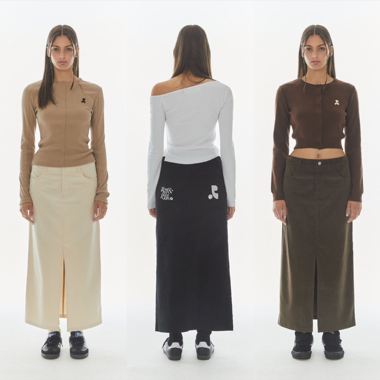 CORDUROY MAXI SKIRT - IVORY/BROWN/ BLACK