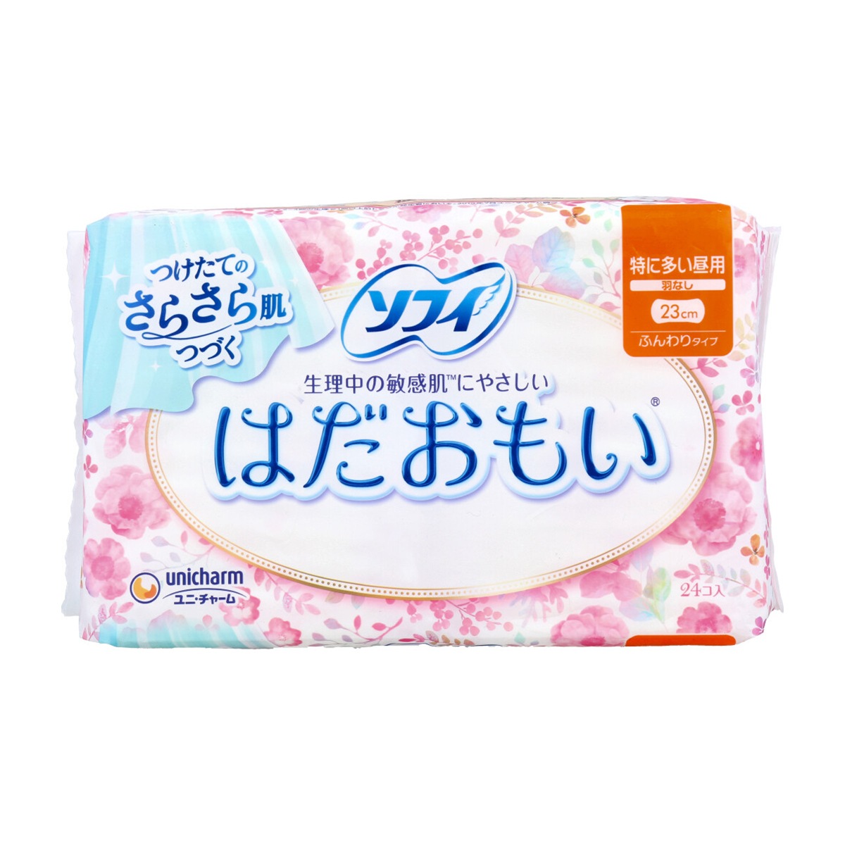 生理用ナプキン ユニ・チャーム はだおもい ふんわりタイプ 特に多い昼用 羽なし 23cm 24個入り X8パック