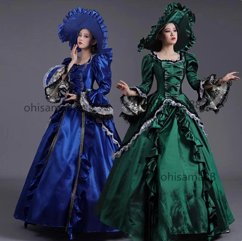 貴婦人ドレス ヨーロッパ風 高級感 お嬢様 ワンピース 演出服 プリンセスドレス 可愛い 宮廷ドレス フレア袖 オペラ声楽 中世貴族風 貴族ドレス ロングドレス パーティードレス ハロウィン
