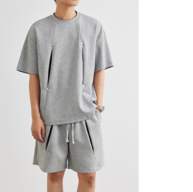 【新入荷】メンズ セットアップ 半袖Tシャツ ハーフパンツ 上下セット ジャージ風 スウェット ルームウェア スポーツウェア カジュアル 夏服 涼しい おしゃれ 部屋着 外出 ワンマイルウェア グレー