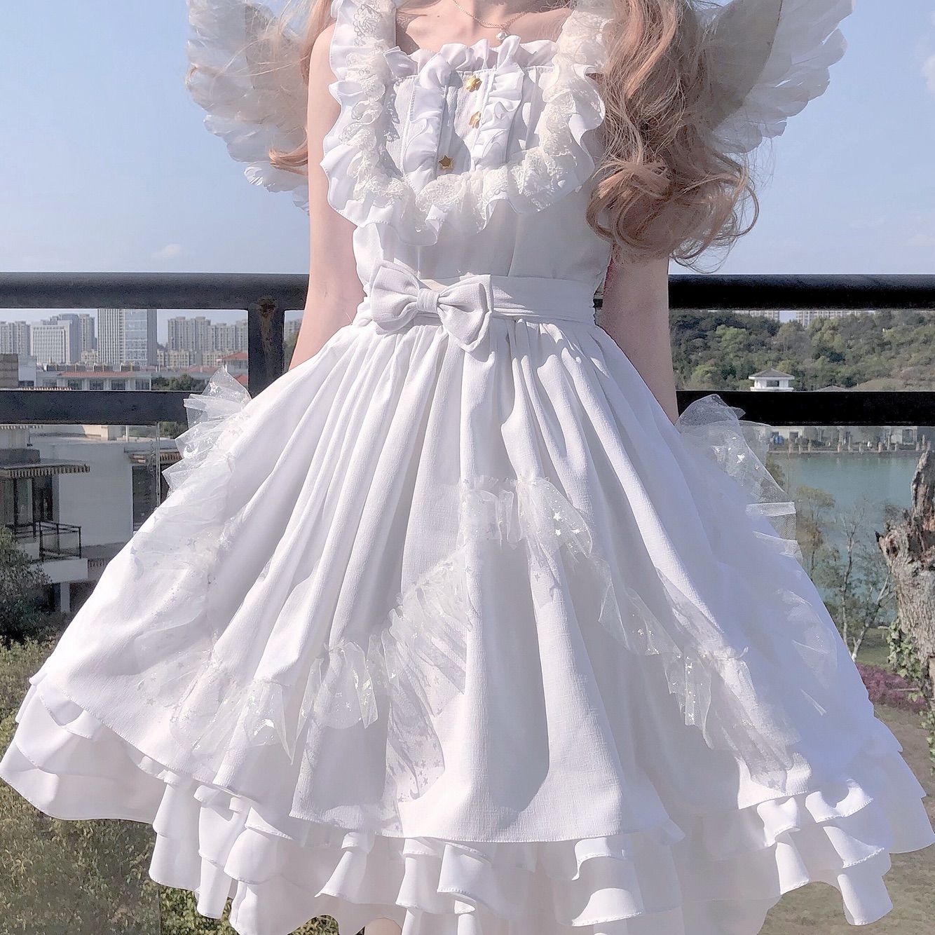 ロリータ 星屑ロリータ 天女の白黒2色 キャミソールスカート ワンピース