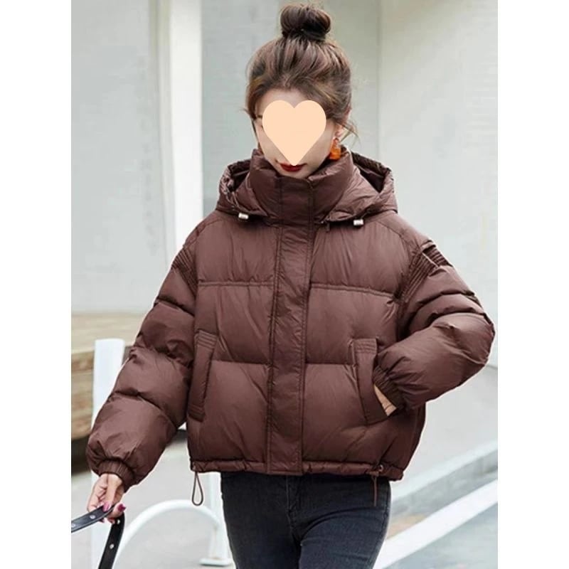 反ゆったり着やせカレー色連帽短ダウンジャケット90枚厚手コート女