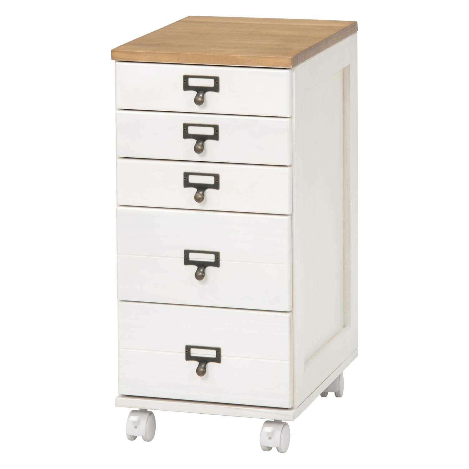 萩原(Hagihara) 多段チェ スト 書類チェ スト 書類 棚 A4 引出5段 【すぐに使えるほぼ完成品】キャビネット ドキュメント 天然木 ネームプレート付 キャスター付 ナチュラルホワイト M