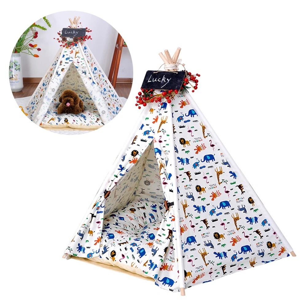 ペットテント 犬小屋 犬猫兼用 四季兼用 取り外し キャンバス クッション 室内室外 丈夫 Lのサイズ 8,134円