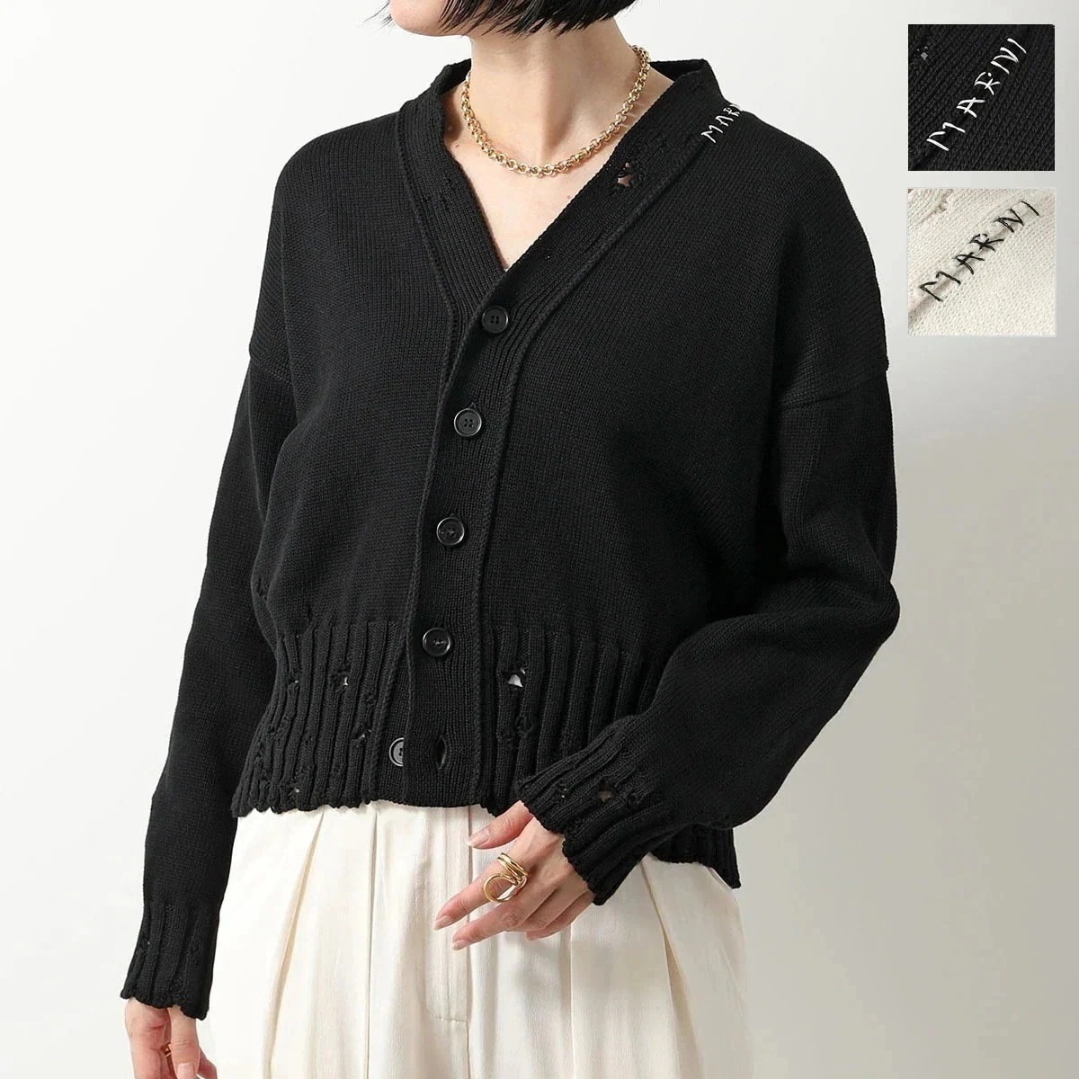 MARNI マルニ カーディガン CDMG0120A0 UFC652 レディース 長袖 Vネック コットン ニット ロゴ刺繍 カラー2色 【mega】