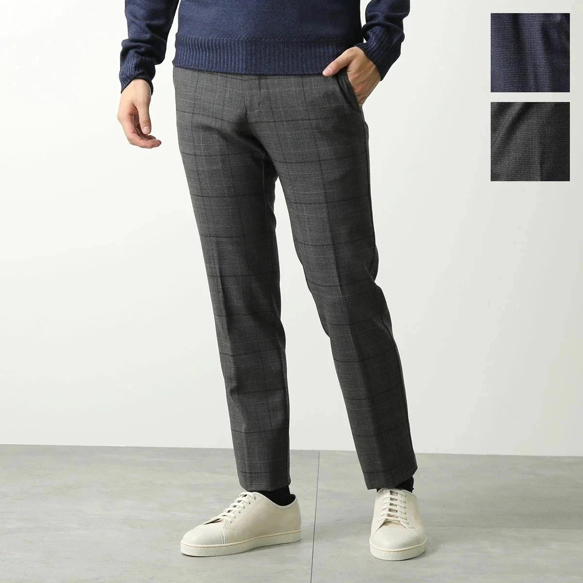 GERMANO ジェルマーノ スラックスパンツ CITY 3NEG 7637 メンズ チェック柄 センタープレス ウールブレンド ストレッチ カラー3色ロングパンツ