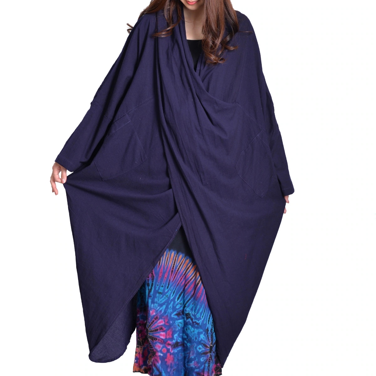 ワンピース ワンピ 羽織 プルオーバー レディース メンズ 長袖 ロングスリーブ ロング丈 マキシ丈 無地 コットン 大きいサイズ ブラック/グリーン/ネイビー/ホワイト 春服