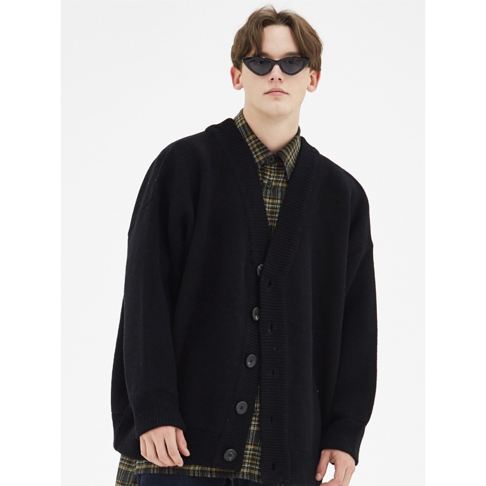 CPGNヘビーオーバーフィットラムスウールカーディガンブラック