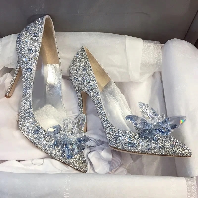 ラインストーンハイヒールシンデレラシューズ女性パンプス先のとがったつま先女性クリスタル 8,696円