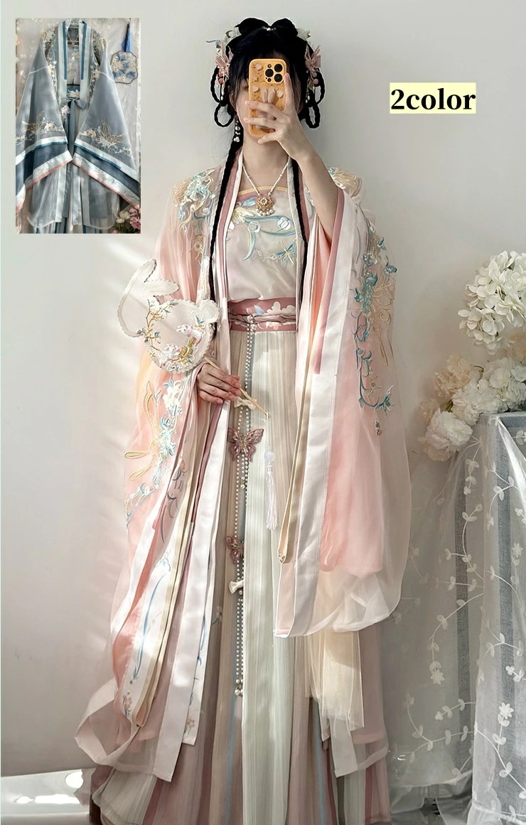 漢服5点セット 中華コスプレ 上下セット 羽織 スカート 唐装 レディース 舞台衣装 刺しゅう 中華服 チャイナ服 中華コスプレ衣装 中華衣裳 エスニック 唐時代 古代 時代劇 華流 コスチューム