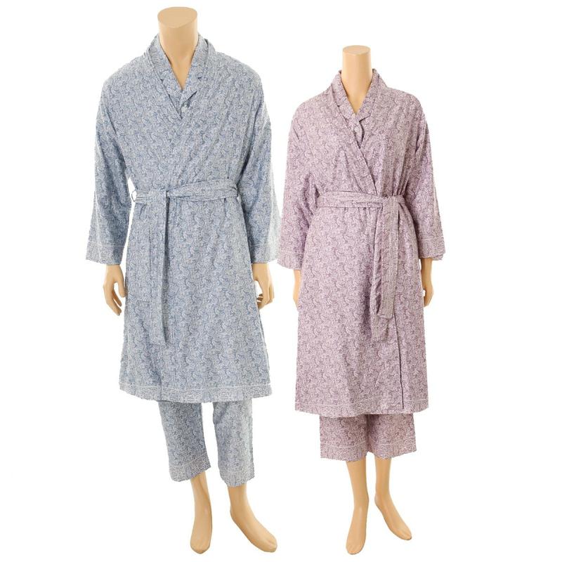 綿70番手朱子花柄捺染両面テリーカップルローブガウン(WRB2443WWRB2443M)