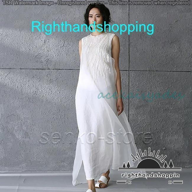 マキシワンピース ワンピース ロング ノースリーブ レディース 刺繍 サマードレス 白ワンピース アシンメトリー 結婚式 ドレス ロング 夏 大人 オーガンディ リ