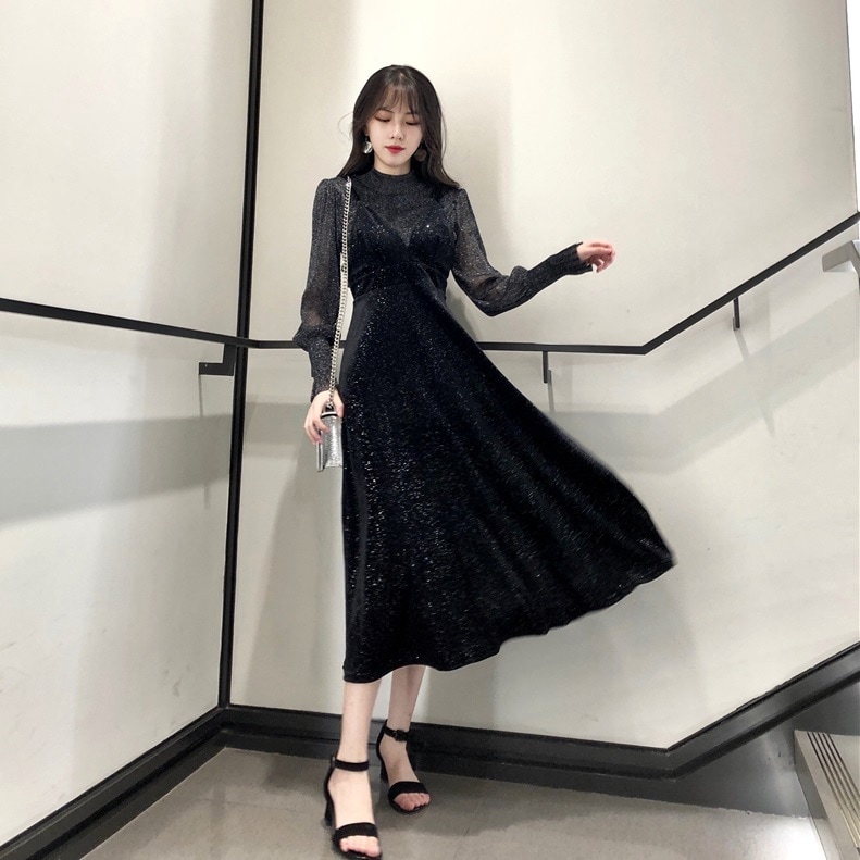 ワンピース レディース 2点セット シアーシャツ シアー ハイネック 透け感 長袖 Vネック レイヤード 重ね着 キャミワンピ キャミソール ロングワンピース ロング ロング丈 着回し モテ 4,827円