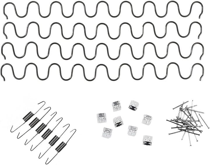 ソファー 張り替え セット スプリング 補修 家具 修理 椅子 座面 張替 (Sバネ4本 固定具 ネジ, 55cm)